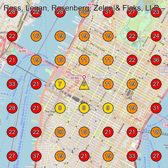 Ross, Legan, Rosenberg, Zelen & Flaks, LLP GeoGrid visibility map for Personal Injury Attorney in New York